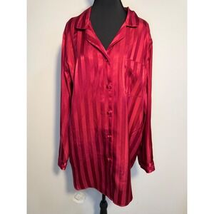 Jaclyn Smith Women Red Striped Satin Pajama Top Sleep Shirt XL Long Sleeve Butto